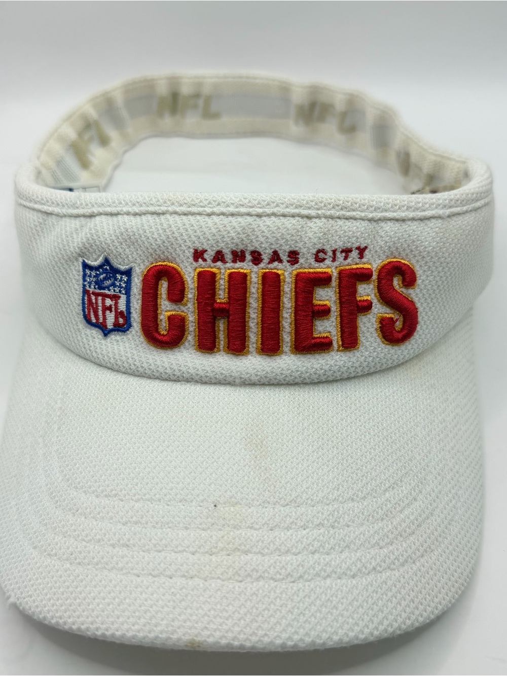 Vintage Reebok Kansas City Chiefs Sun Visor Hat White Spell Out NFL Cap